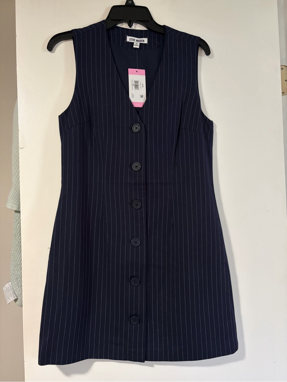 Steve Madden Navy Pinstripe Sleeveless Button Dress